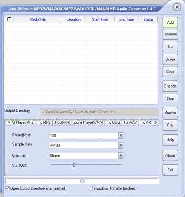 Screenshot of the application Aya Video to MP3/WMA/AAC/MP2/WAV/OGG/M4A/AMR Converter - #1