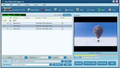 Screenshot of the application Free CUDA DVD Ripper - #1