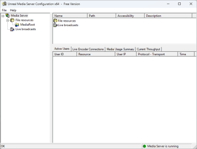 Screenshot of the application Unreal media server - #1