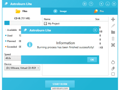 Screenshot of the application Astroburn Lite - #4