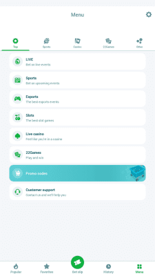 Screenshot of the application 22Bet - #5
