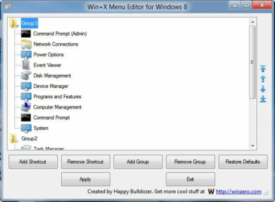 Screenshot of the application Win+X Menu Editor for Windows 8 - #1