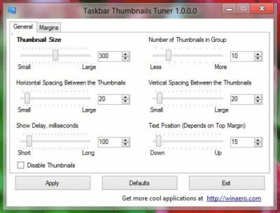 Screenshot of the application Taskbar Thumbnails Tuner - #1