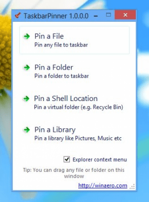 Screenshot of the application Taskbar Pinner - #1