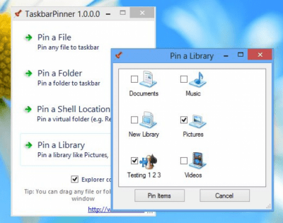 Screenshot of the application Taskbar Pinner - #3