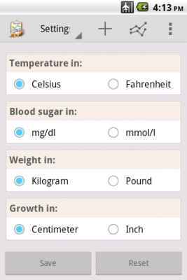 Screenshot of the application Health Measure Graph - #1