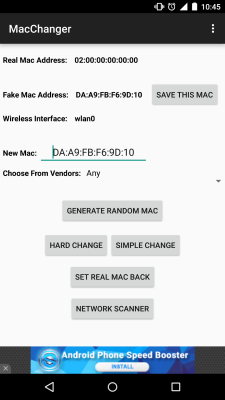 Screenshot of the application Wifi Mac Changer - #1