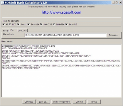 Screenshot of the application Hash Calculator - #1
