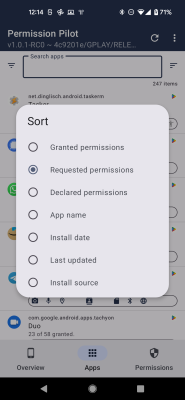 Screenshot of the application Permission Pilot - #7