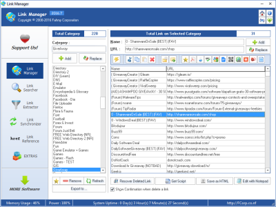Screenshot of the application Link Manager - #1