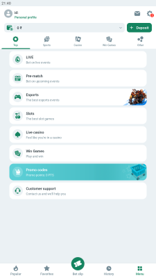 Screenshot of the application BetWinner - #7