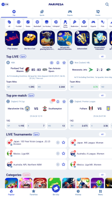 Screenshot of the application Paripesa - #1