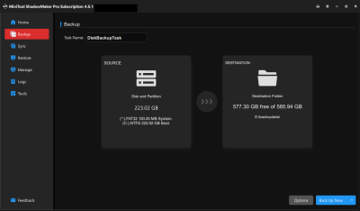 Screenshot of the application MiniTool ShadowMaker Free - #2