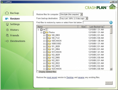 Screenshot of the application CrashPlan - #1