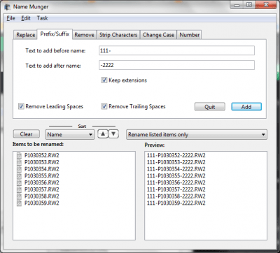 Screenshot of the application Name Munger - #3