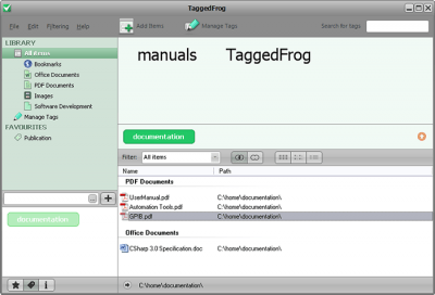 Screenshot of the application TaggedFrog - #1