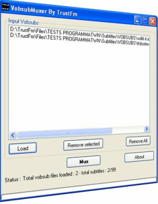 Screenshot of the application VobsubMuxer - #1