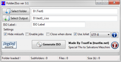 Screenshot of the application Folder2Iso - #1