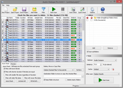 Screenshot of the application Audio Dedupe - #1