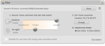 Screenshot of the application f.lux - #1