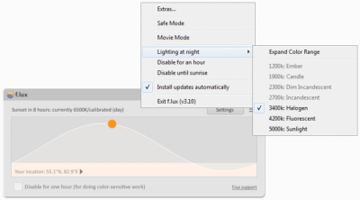 Screenshot of the application f.lux - #3
