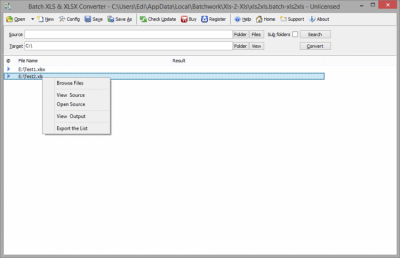 Screenshot of the application Batch XLS and XLSX Converter - #2