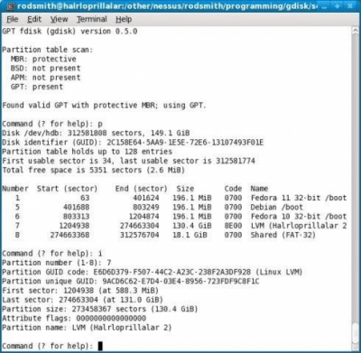Screenshot of the application GPT fdisk - #2