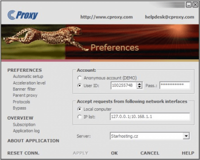 Screenshot of the application CProxy - #1