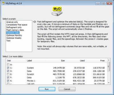 Screenshot of the application MyDefrag - #1