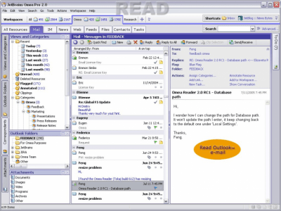 Screenshot of the application Omea Reader - #1