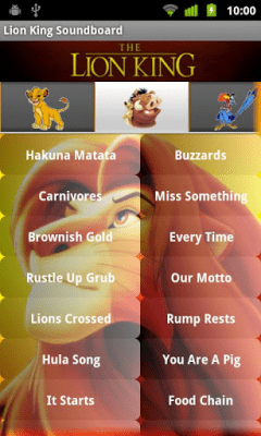 Screenshot of the application Lion King Soundboard - #1