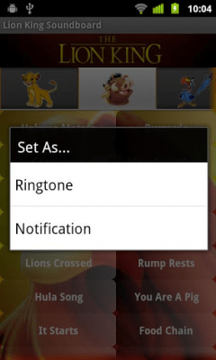 Screenshot of the application Lion King Soundboard - #2