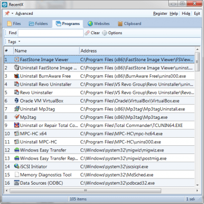 Screenshot of the application RecentX - #4