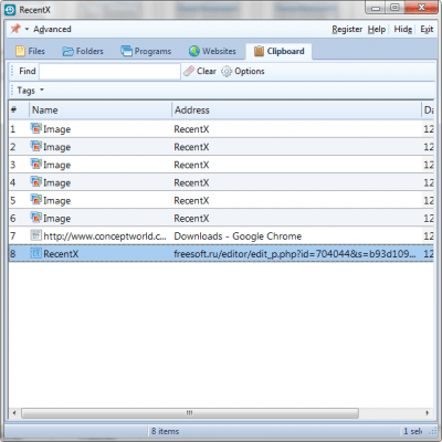 Screenshot of the application RecentX - #6