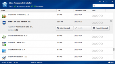 Screenshot of the application Wise Program Uninstaller - #1