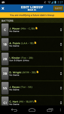 Screenshot of the application Yahoo! Fantasy Baseball - #5