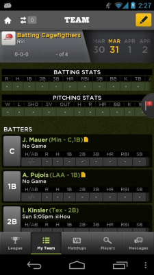 Screenshot of the application Yahoo! Fantasy Baseball - #6