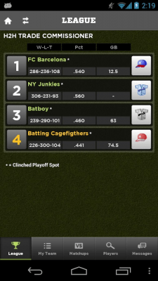 Screenshot of the application Yahoo! Fantasy Baseball - #7