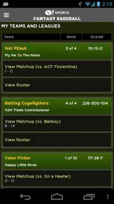 Screenshot of the application Yahoo! Fantasy Baseball - #8
