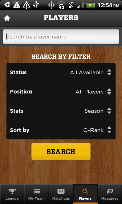 Screenshot of the application Yahoo! Fantasy Basketball 2012 - #1