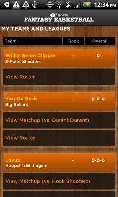 Screenshot of the application Yahoo! Fantasy Basketball 2012 - #2