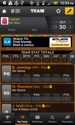 Screenshot of the application Yahoo! Fantasy Basketball 2012 - #6