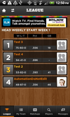 Screenshot of the application Yahoo! Fantasy Basketball 2012 - #7