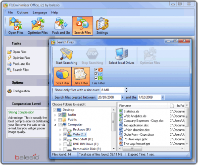 Screenshot of the application FileMinimizer Office - #1