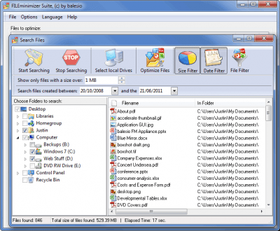 Screenshot of the application FILEminimizer Suite - #3