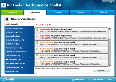 Screenshot of the application Performance Toolkit - #2