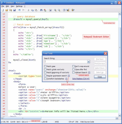 Screenshot of the application Notepad2 Bookmark Edition - #1