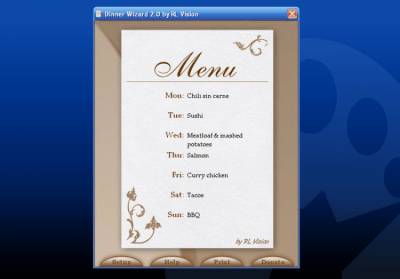 Screenshot of the application DinnerWiz - #1