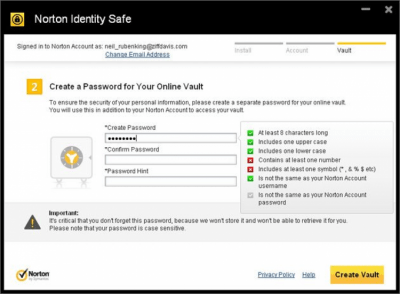 Screenshot of the application Norton Identity Safe - #1