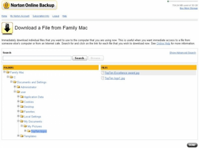 Screenshot of the application Norton Online Backup - #1